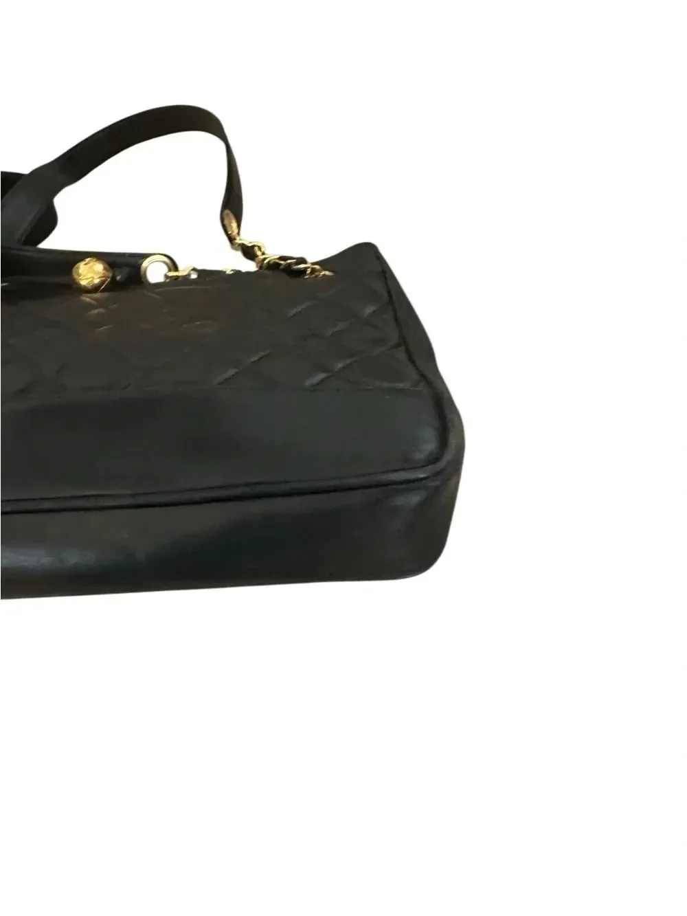 CHANEL Black Quilted Leather Shoulder Bag with Gold Hardware